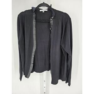 Siani Milano Womens Sz XL Open Front Cardigan Sweater Black Faux Leather Trim